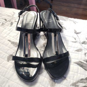 Stuart Weitzman Dynasty Black Patent Leather Wedge Size 8